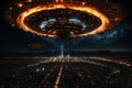 UFO Invasion of Futuristic City Royalty Free Stock Photo