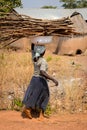 Unidentified Ghanaian woman carries wood over her head in a loc