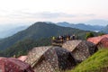 Unidentified group of people watching sunrise and Camping site at Doi Ang Khang Chiang Mai Thailand Royalty Free Stock Photo