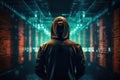 Unidentified hacker in a hoodie, hacking and cyberspace concept Royalty Free Stock Photo