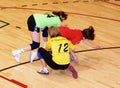 Unidentified handball players in action Royalty Free Stock Photo