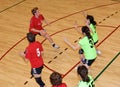 Unidentified handball players in action Royalty Free Stock Photo