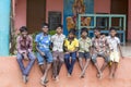 Unidentified happy rural poor children teenagers playing at street of village