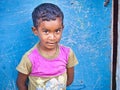 Unidentified indian dalit shy cute boy in the street. Children of Tamil Nadu suffer of poverty Royalty Free Stock Photo