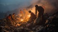 Unidentified indian people collection waste plastic bottles in his sack to earn they livelihood at garbage