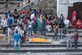 Unidentified indian people at an Hindu funeral at Pashupatinath Temple, a Hindu temple located on the banks of the Bagmati River.