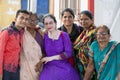 Documentary editorial. RAMESWARAM, RAMESHWARAM, TAMIL NADU, INDIA - March circa, 2018. Unidentified indian women group with a woma Royalty Free Stock Photo