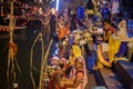 Indian women pray and devote for Chhath Puja festival on Ganges river side in Varanasi,India