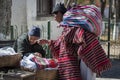 Unidentified indigenous native Quechua people in traditional clothing at the local Tarabuco Sunday Market, Bolivia