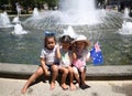 Unidentified kids celebrate Australia on Australia Day next to Walker Fountain in Melbourne