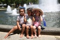 Unidentified kids celebrate Australia on Australia Day next to Walker Fountain in Melbourne