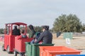 Kid trackless train ride in public winter event in Irving, Texas