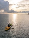 Unidentified man on sea Kayaker Aerial View.