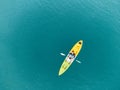 Unidentified man on sea Kayaker Aerial View during sunset. Royalty Free Stock Photo