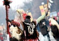 Unidentified man in traditional Kukeri costume is seen at the Festival of the Masquerade Games Kukerlandia in Yambol, Bulgaria