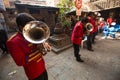 Unidentified musicians in traditional Nepalese wedding.