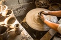 Unidentified Nepalese man working in the his pottery workshop Royalty Free Stock Photo