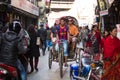 Unidentified nepali rickshaw in historic center of city