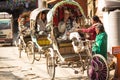 Unidentified nepali rickshaw in historic center of city