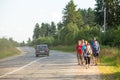 Unidentified participants during of local competitions in Nordic walking