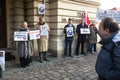 Unidentified participants during protest near Cracow Opera, against bringing Russian troops in the Crimea.