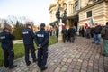 Unidentified participants during protest near Cracow Opera, against bringing Russian troops in the Crimea.