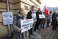 Unidentified participants during protest near Cracow Opera, against bringing Russian troops in the Crimea.