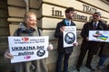 Unidentified participants during protest near Cracow Opera, against bringing Russian troops in the Crimea.