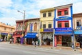 Unidentified people around Colorful facade of building in Little India in Singapore Royalty Free Stock Photo