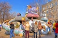 Unidentified people on children`s Alice in Wonderland playground in Picturesque Alley