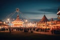 Unidentified people at the fairground rides in Munich, Germany. beertents and fairground rides on the oktoberfest in munich , AI