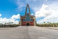 Unidentified people in front of basilica La Altagracia Church in Higuey, Dominican Republic