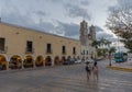 Unidentified people in front of the Church of San Servacio Saint Servatius in Valladolid, Yucatan, Mexico Royalty Free Stock Photo