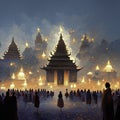 Unidentified people in front of the temple at Chiang Mai, Thailand. Generative AI