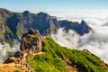 Unidentified people hiking on Pico do Areeiro summit in central Madeira, Portugal