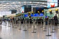 Unidentified people at one of the main Terminal Lounge of Heathrow Airport. Check-in area. London, United Kingdom Royalty Free Stock Photo