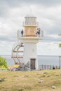 Unidentified people on platform of lighthouse overlooking Hupo seaport