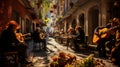 Unidentified people playing guitar in the streets of Cartagena, Colombia