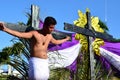 Unidentified people playing role of thieves crucified publicly