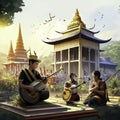 Unidentified people playing traditional Thai music at Wat Phra That Doi Suthep. Generative AI