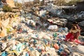 Unidentified people from poorer areas working in sorting of plastic on the dump, Dec 22, 2013 in Kathmandu, Nepal. Royalty Free Stock Photo