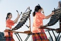 Unidentified people of Thai music band playing song by Pong Lang Traditional Thai musical instruments.