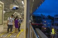 Unidentified people waiting for Yui Rail or Okinawa Urban Monorail in Okinawa, Japan