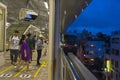 Unidentified people waiting for Yui Rail or Okinawa Urban Monorail in Okinawa, Japan Royalty Free Stock Photo