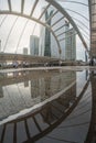 Unidentified people walk on skywalk in Sathorn district,Bangkok,Thailand.