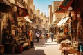 Unidentified people walking in the street in Jaisalmer, Rajasthan, India, A bustling marketplace in a Middle Eastern town, AI