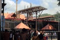 Pilgrims gather at the facade of Sabarimala temple