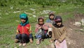 Unidentified poor Indian beggar boy and girl in Kashmir. Children of the early ages are often brought to the begging profession. Royalty Free Stock Photo