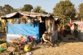 Unidentified poor people near their houses at slums in Tripureshwor district, Kathmandu.