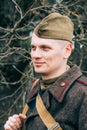 Unidentified re-enactor dressed as Soviet soldier